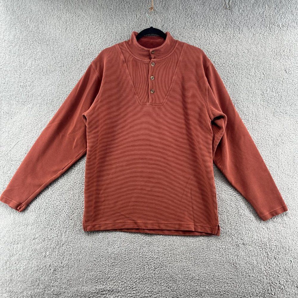 The Territory Ahead Sweater Mens Medium Terry Cotton Henley Button Snap Pullover